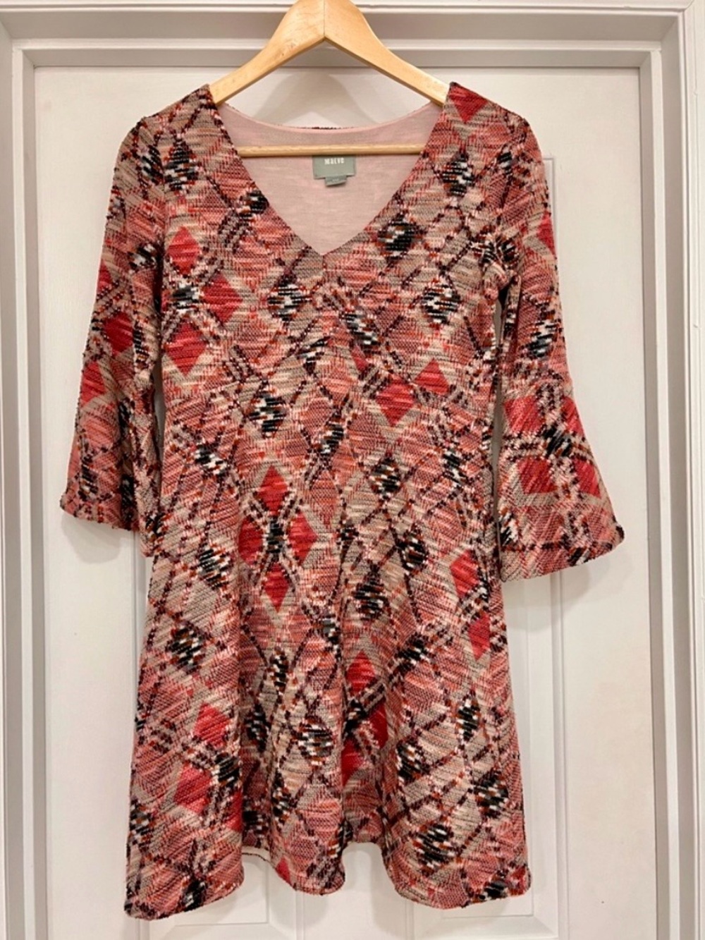 Anthropologie Maeve Erina Rust Geometric Knit Swing Dress Petite XSP Fall